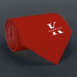 Cherry Red Elegant Monogram   Name | One-Sided Tie<br><div class="desc">An elegant one-sided necktie featuring a bold white monogram across a Cherry Red background. On top of this monogram sits your first or last name spelled out in all capitals. If you prefer a bolder look for the personal name inside of the large letter you can do the following: Use...</div>