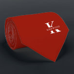 Cherry Red Elegant Monogram   Name | Two-Sided Tie<br><div class="desc">An elegant necktie featuring a bold white monogram across a Cherry Red background. On top of this monogram sits your first or last name spelled out in all capitals. If you prefer a bolder look for the personal name inside of the large letter you can do the following: Use the...</div>