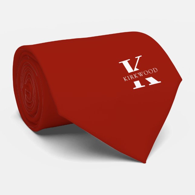 Cherry Red Elegant Monogram + Name | Two-Sided Tie (Rolled)