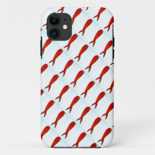 cherry red fish school on white pattern iPhone 11 case