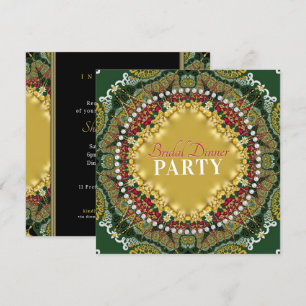 Cherry Red Fractal Lace Satin Dinner Party Invitation