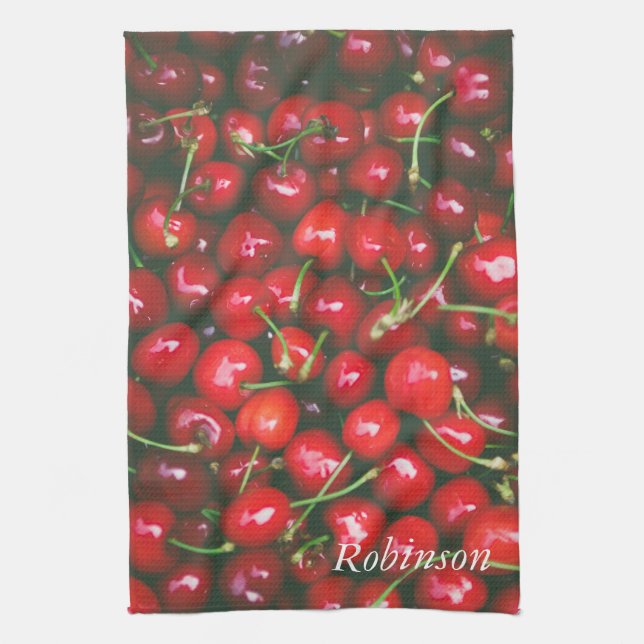 Cherry Red Fruit Personalised Tea Towel (Vertical)