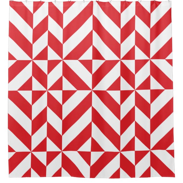 Cherry Red Geometric Cube Pattern Shower Curtain (Front)