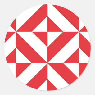 Cherry Red Geometric Deco Cube Pattern Classic Round Sticker