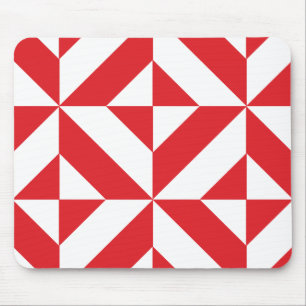 Cherry Red Geometric Deco Cube Pattern Mouse Mat