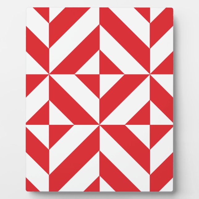Cherry Red Geometric Deco Cube Pattern Plaque (Front)