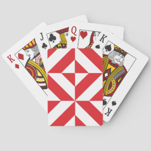 Cherry Red Geometric Deco Cube Pattern Playing Cards
