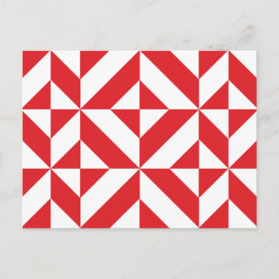 Cherry Red Geometric Deco Cube Pattern Postcard