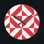Cherry Red Geometric Deco Cube Pattern Round Clock<br><div class="desc">This abstract,  geometric cubed pattern will add vibrance and classic flair to any home or office decor. Always ready for you to personalize with your name and/or your loved one's name,  as well.</div>