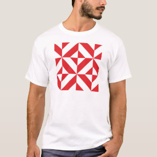 Cherry Red Geometric Deco Cube Pattern T-Shirt