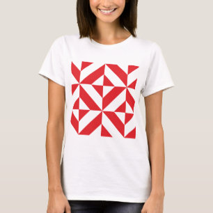 Cherry Red Geometric Deco Cube Pattern T-Shirt