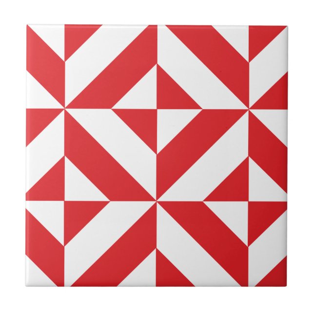 Cherry Red Geometric Deco Cube Pattern Tile (Front)