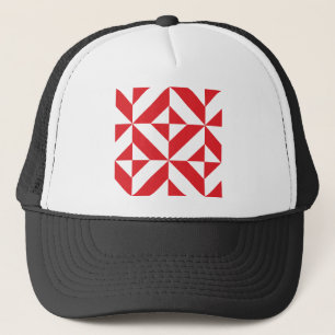 Cherry Red Geometric Deco Cube Pattern Trucker Hat
