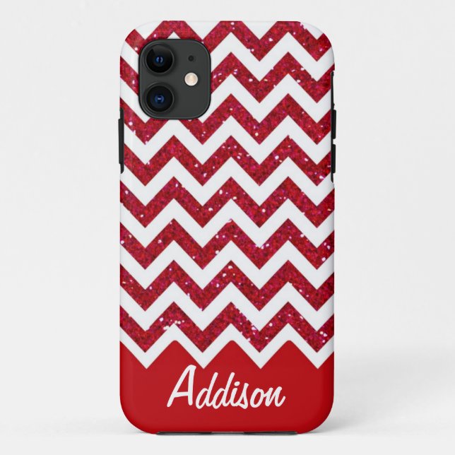 Cherry Red Glitter Chevron Name BLING Case (Back)