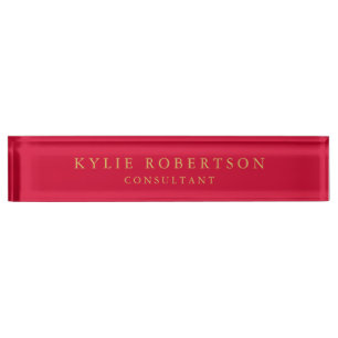 Cherry Red & Gold Colors Professional Trendy Plain Nameplate