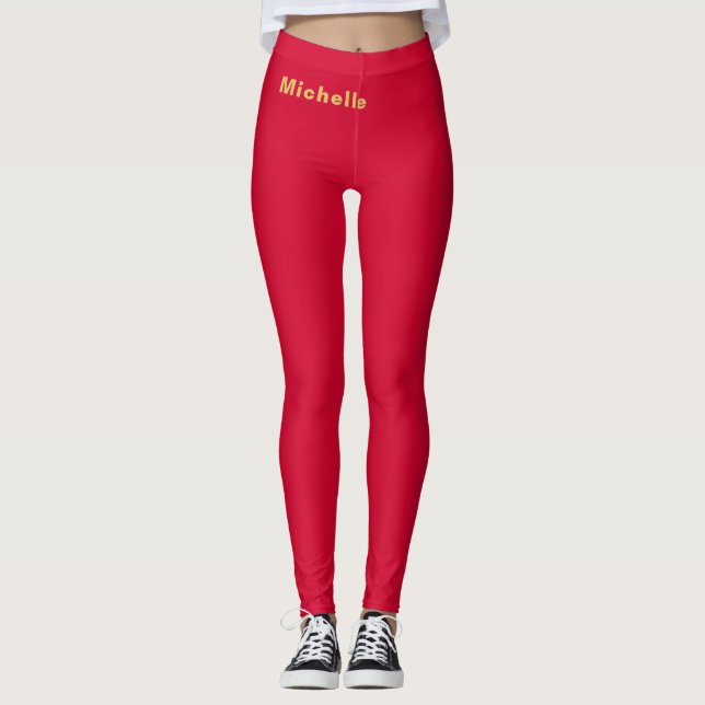 Cherry Red Gold Colours Professional Trendy Modern Leggings (Front)