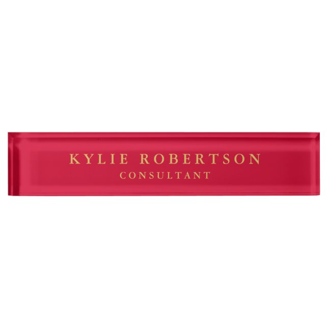 Cherry Red & Gold Colours Professional Trendy Plai Nameplate (Front)