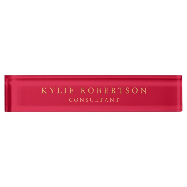 Cherry Red & Gold Colours Professional Trendy Plai Nameplate (Front)