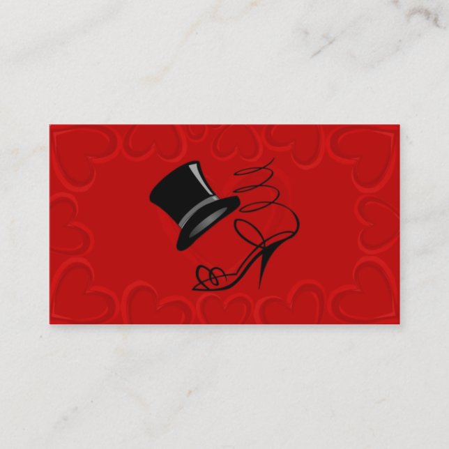 Cherry Red Hearts Top Hat and High Heel Place card (Front)