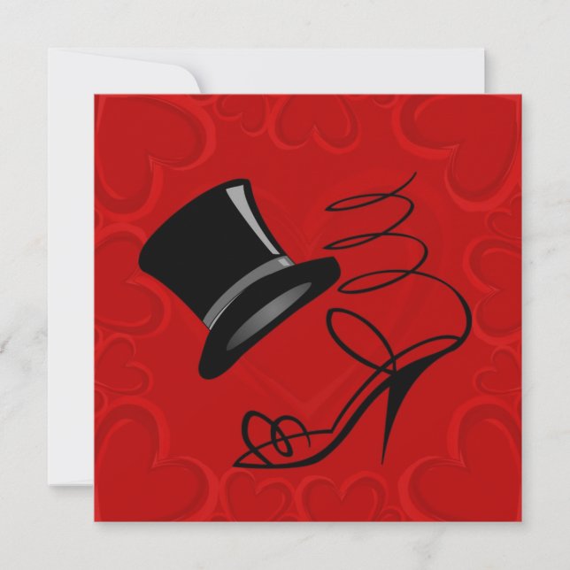 Cherry Red Hearts Top Hat and High Heels Invite (Front)