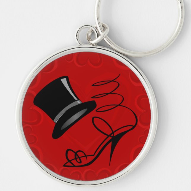 Cherry Red Hearts Top Hat and High Heels keychain (Front)