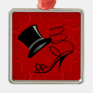 Cherry Red Hearts Top Hat and High Heels Metal Tree Decoration