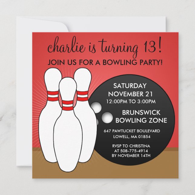 Cherry Red Let's Have a Ball Bowling Party Invitation (Front)