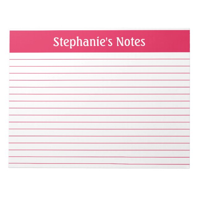 Cherry Red Lined 11 x 8.5 Landscape Personalised Notepad (Front)