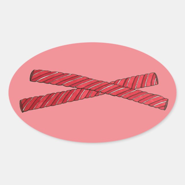 Cherry Red Liquorice Whips Liquorice Twist Candy Oval Sticker (Front)