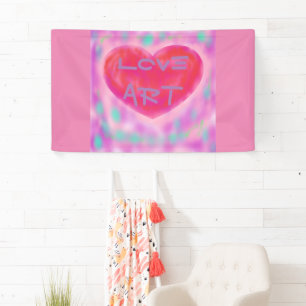 Cherry red misty heart in blue pink text love art banner