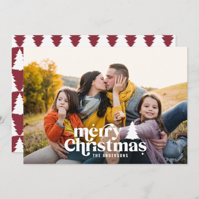 Cherry red modern elegant photo holiday card (Front/Back)