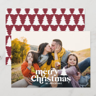 Cherry red modern elegant photo holiday card