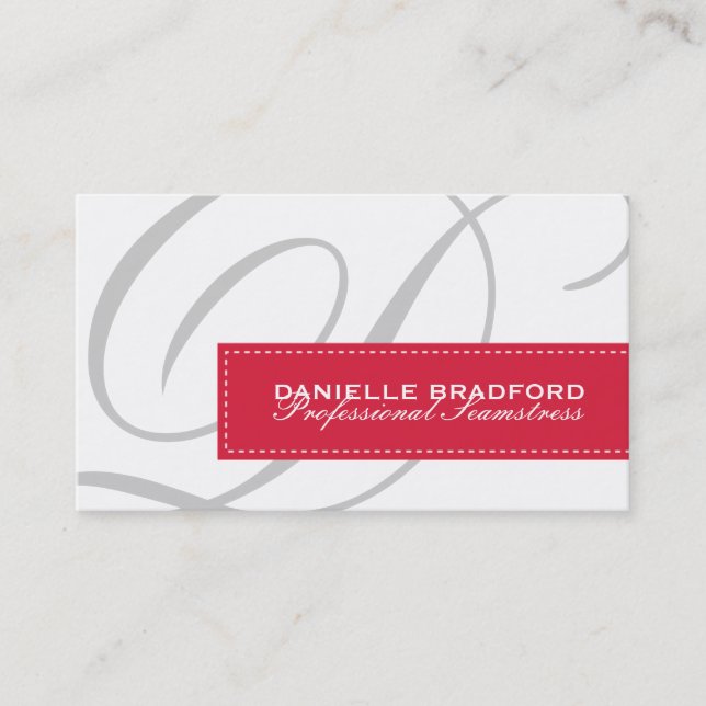 Cherry Red Monogram Business Cards (Front)