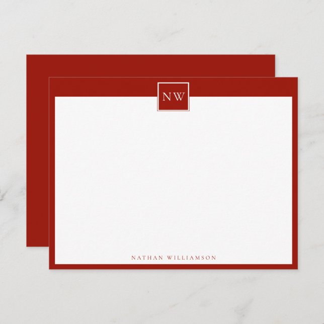 Cherry Red Monogram Single Broad Border Card (Front/Back)