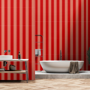 Cherry Red On Dusty Peach Ultra Wide 4 Inch Stripe Wallpaper