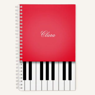 Cherry Red Piano Music Keyboard Personalised Notebook