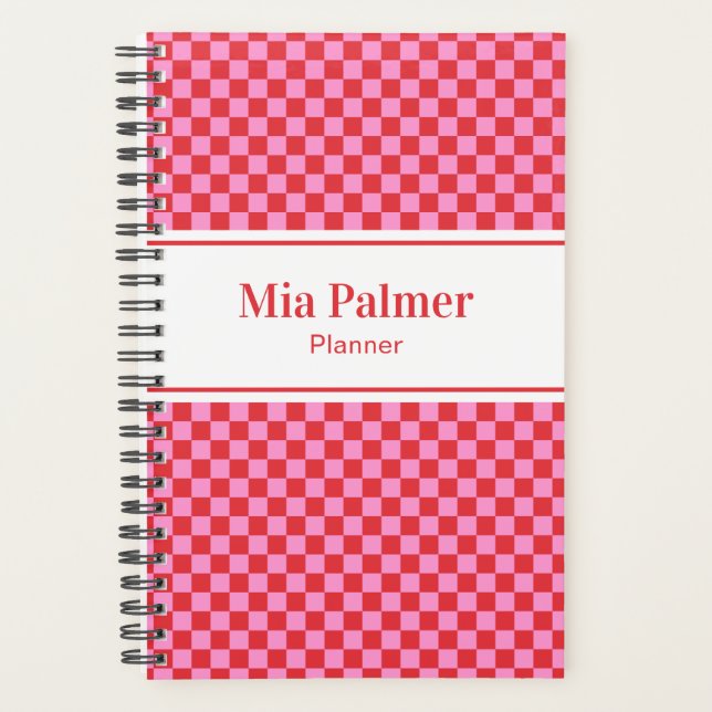 Cherry Red Pink Checkerboard Planner (Front)