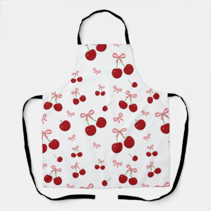Cherry Red Ribbon Seamless Pattern Cute Fruit Apron