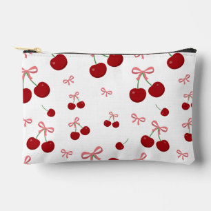 Cherry Red Ribbon Seamless Pattern Cute Fruit Desi Accessory Pouch