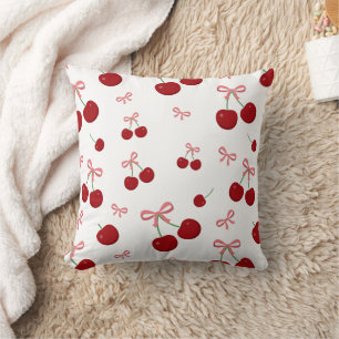 Cherry Red Ribbon Seamless Pattern Cute Fruit Desi Cushion