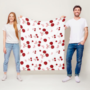 Cherry Red Ribbon Seamless Pattern Cute Fruit Desi Fleece Blanket