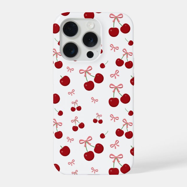 Cherry Red Ribbon Seamless Pattern Cute Fruit Desi iPhone Case (Back)