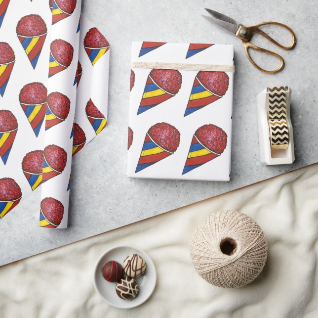 Cherry Red Shaved Ice Sno Snow Cone Snocone  Wrapping Paper (Crafts)