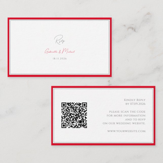 Cherry Red Simple Elegant Chic SVP Wedding Enclosure Card (Front/Back)