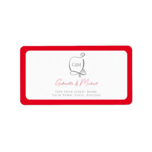Cherry Red Simple Elegant Monogram Address  Label