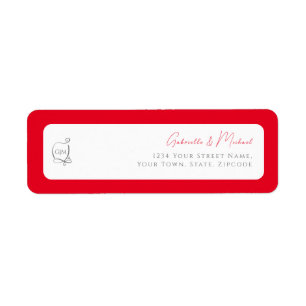 Cherry Red Simple Elegant Monogram Return Address 