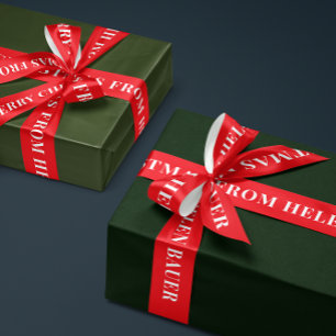 Cherry Red Simple Text Merry Christmas Gift Satin Ribbon