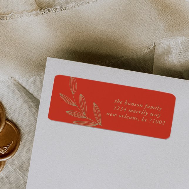 Cherry Red Sprout Return Address Label (Hand-drawn sprout botanical red return address label.)