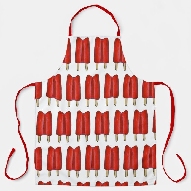 Cherry Red Twin Pop Popsicle Ice Lolly Lollies Apron (Front)