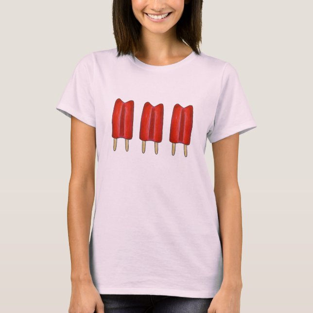 Cherry Red Twin Pop Popsicles Ice Lolly Lollies T-Shirt (Front)